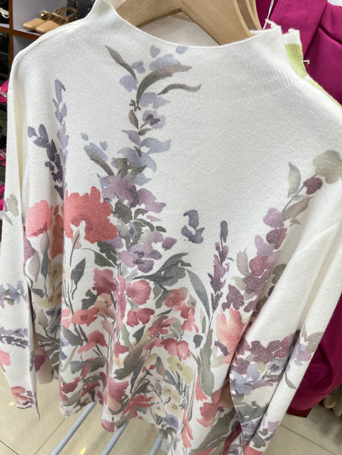 Women High Neck Floral Printed Knitted Pullover